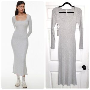 NWT Aritzia Babaton Luxe Lounge Temptation Dress Gray Ribbed Long Sleeve Medium